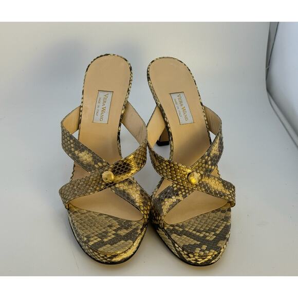 Vintage 90s Y2K Vera Wang Embossed Leather Snakeskin Made in Italy Heels Mules - Picture 1 of 10